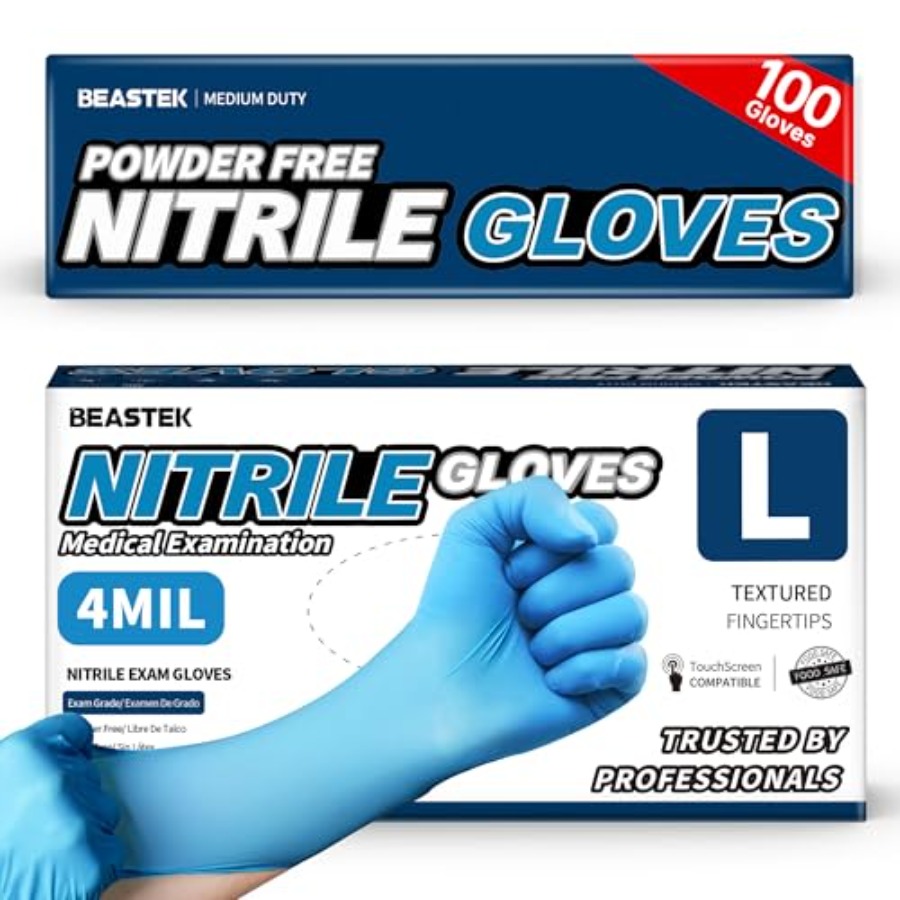 Exam Glove Nitrile - Beastek Blue Nitrile Exam Gloves, 4