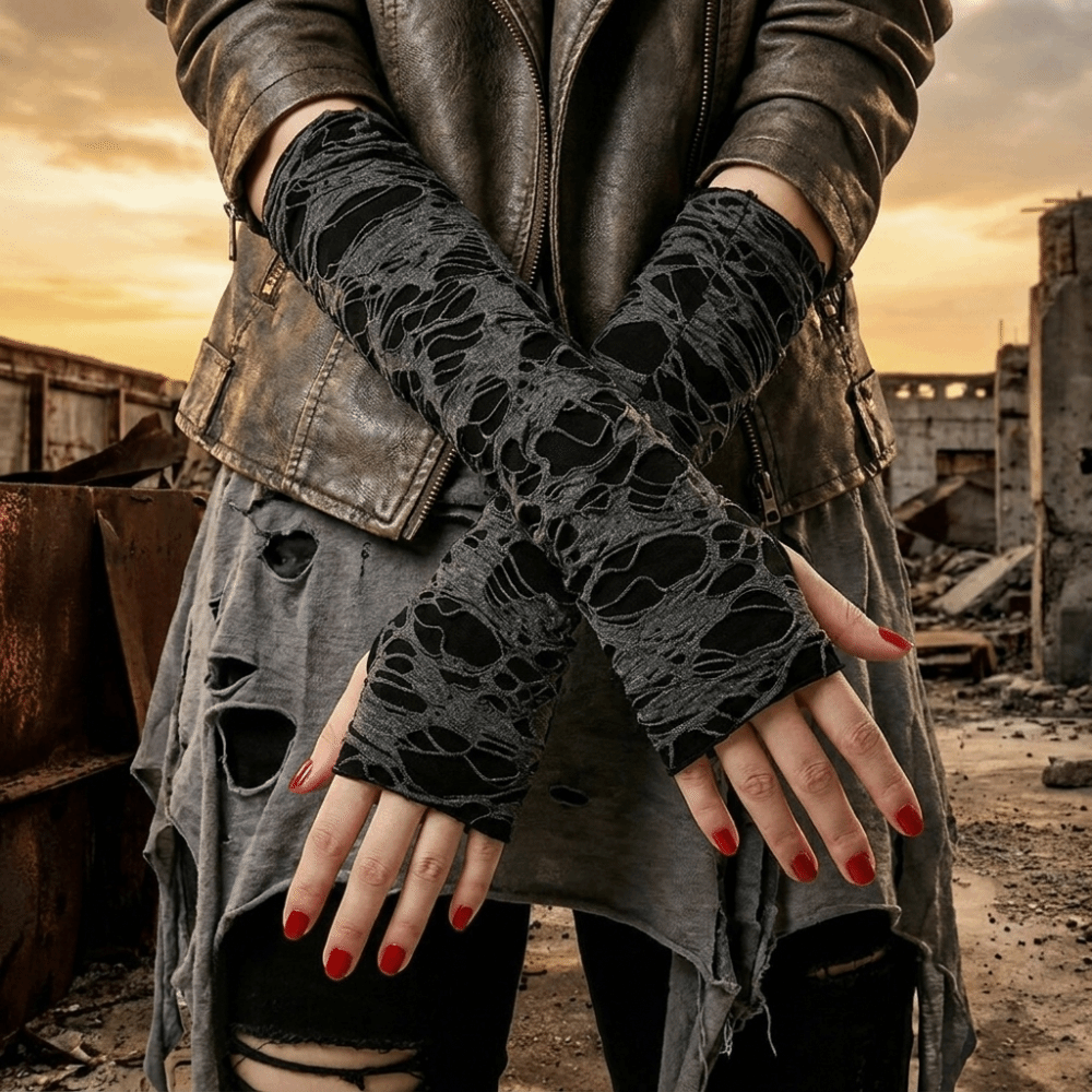 Vintage Long Punk Gloves Dark  - Fingerless Glove Knit ulasan dan harga