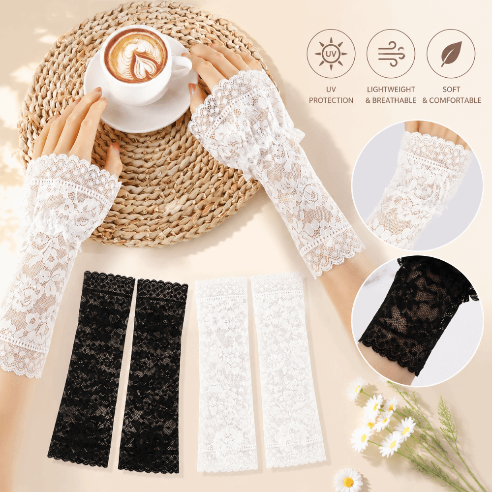 Lace Ruffles Pleated Detachabl - Fingerless Glove Knit ulasan dan harga