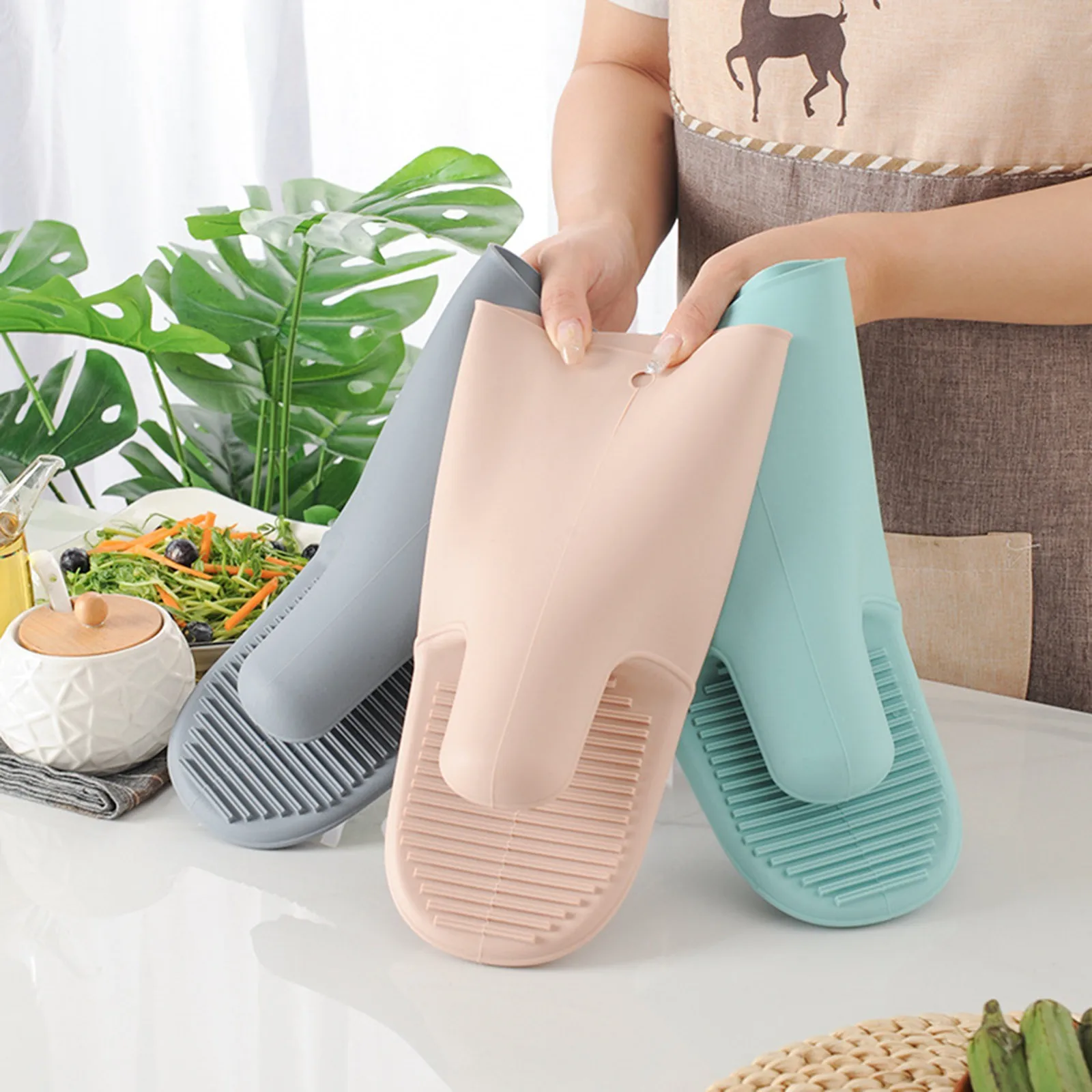 1/2Pcs Long Thickened Oven Glo - Oven Mitt Silicone ulasan dan harga