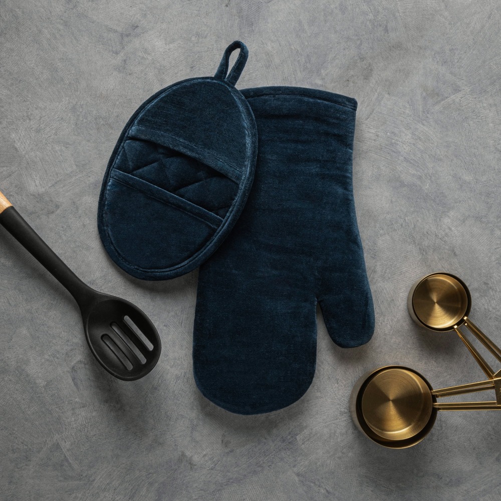 Velvet Blue 2-Piece Kitchen Ov - Heat Resistant Glove ulasan dan harga