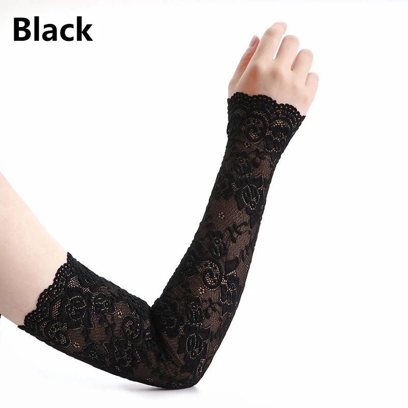 1 Pair  Sunscreen Lace Arm Sle - Fingerless Glove Knit ulasan dan harga