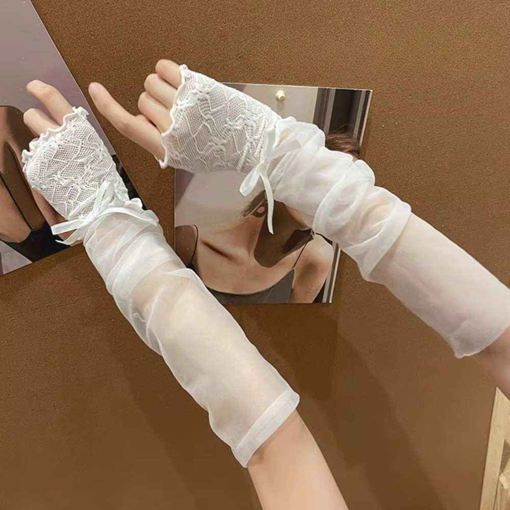 Y2K Lace Ruffle Mesh Gloves Bo - Fingerless Glove Knit ulasan dan harga
