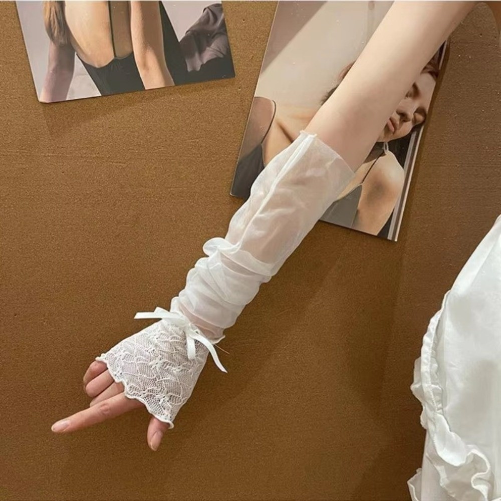 Y2K Lace Ruffle Mesh Gloves Bo - Fingerless Glove Knit ulasan dan harga